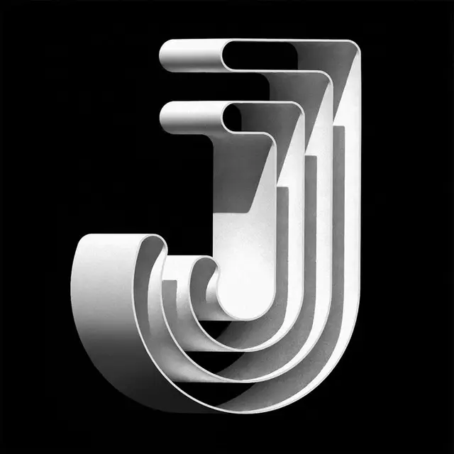 Monochrome 3D Ribbon Letter J — Nested Sculptural Letterform