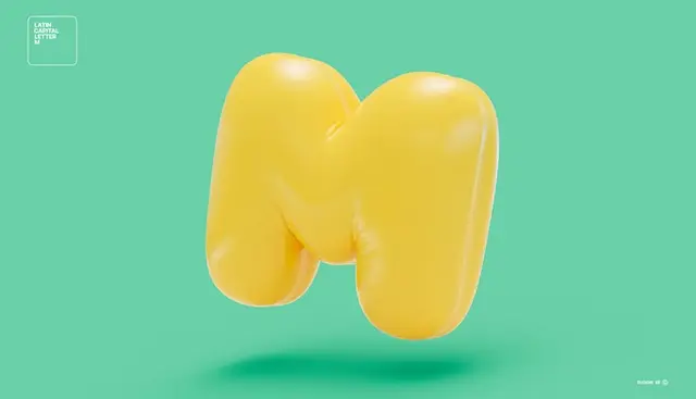 Inflated 3D Letter M — Yellow Balloon on Mint Background