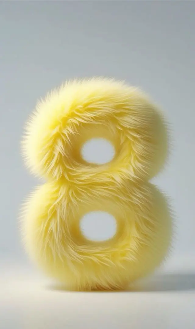 Pastel Yellow Furry Numeral 8 (3D Plush Sculpture)