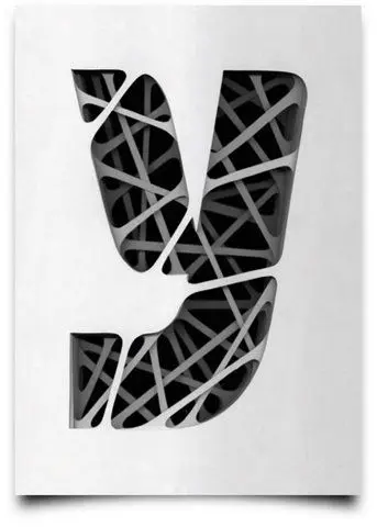 Layered die-cut paper 'J' with geometric ribbon lattice