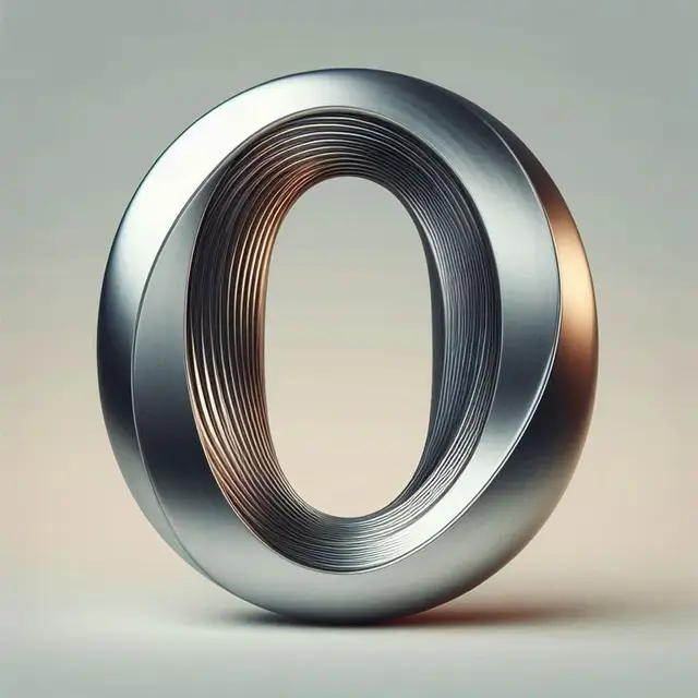 Polished stainless-steel 'O' sculpture with concentric inner grooves