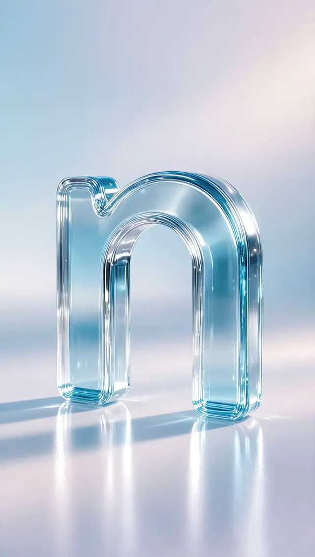 Translucent Glass Lowercase 'n' — Photorealistic 3D Letterform