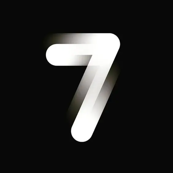 Rounded white numeral 7 with layered translucent shadow on black