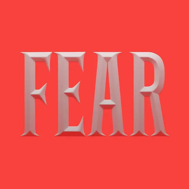 FEAR — Sculpted 3D Serif Typography on Coral Background