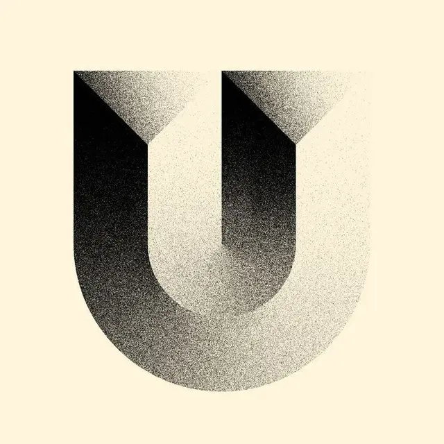 Stipple Halftone 3D Letter U — Minimalist Geometric Poster
