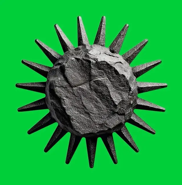 Spiky stone sphere on neon green background