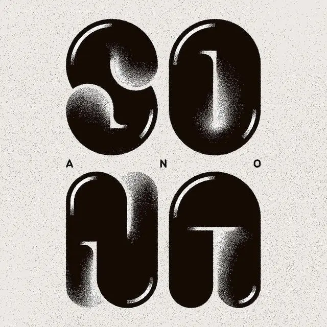 Glossy halftone bubble letter poster with 'A N O'