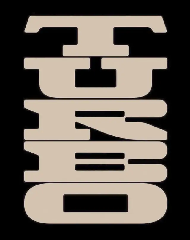 Beige bold slab-serif stacked letters on black poster