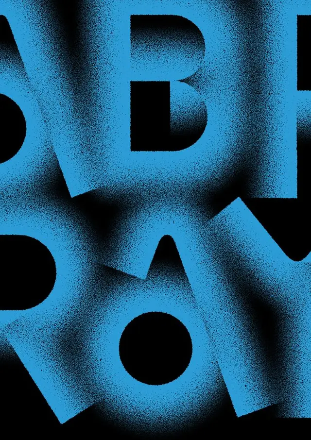 Cyan spray-grain stencil typography on black poster