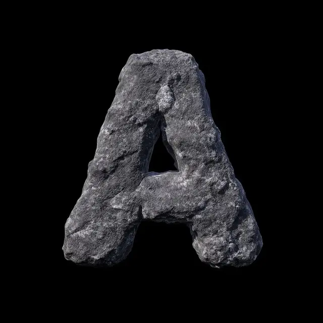 Photorealistic Stone Letter A — 3D Carved Granite Type