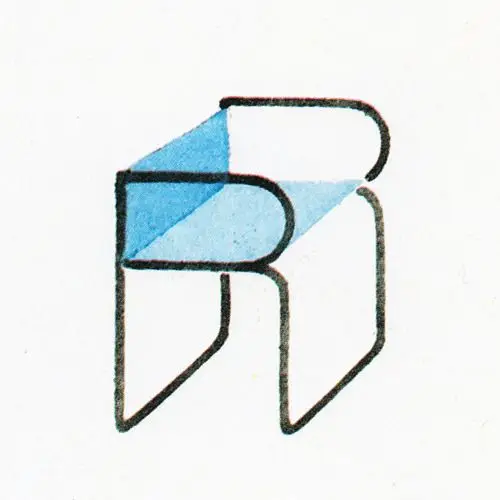 Folded-ribbon double 'R' isometric monogram with blue shading