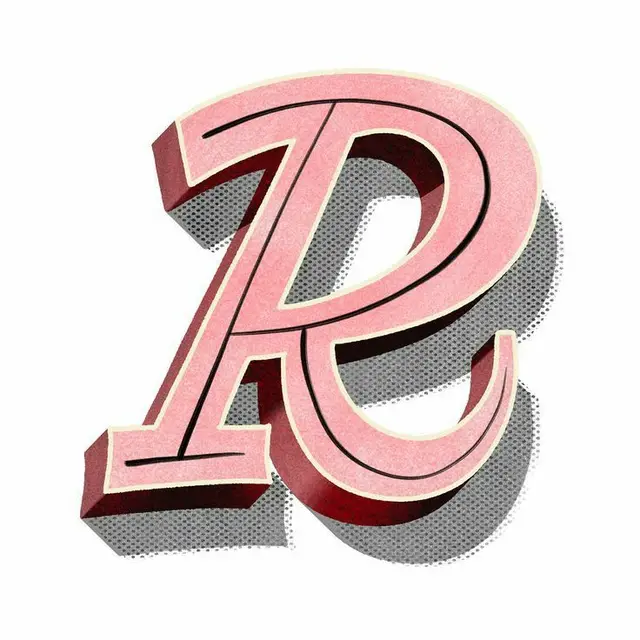 Pink 3D Retro Letter R — Halftone Drop Shadow Typography
