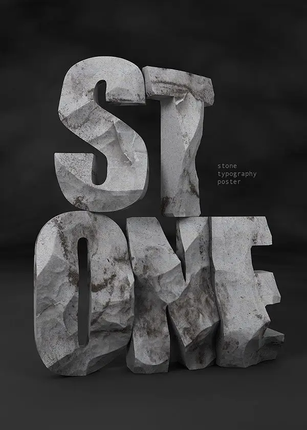 STONE — Photorealistic Carved Stone Typography Poster