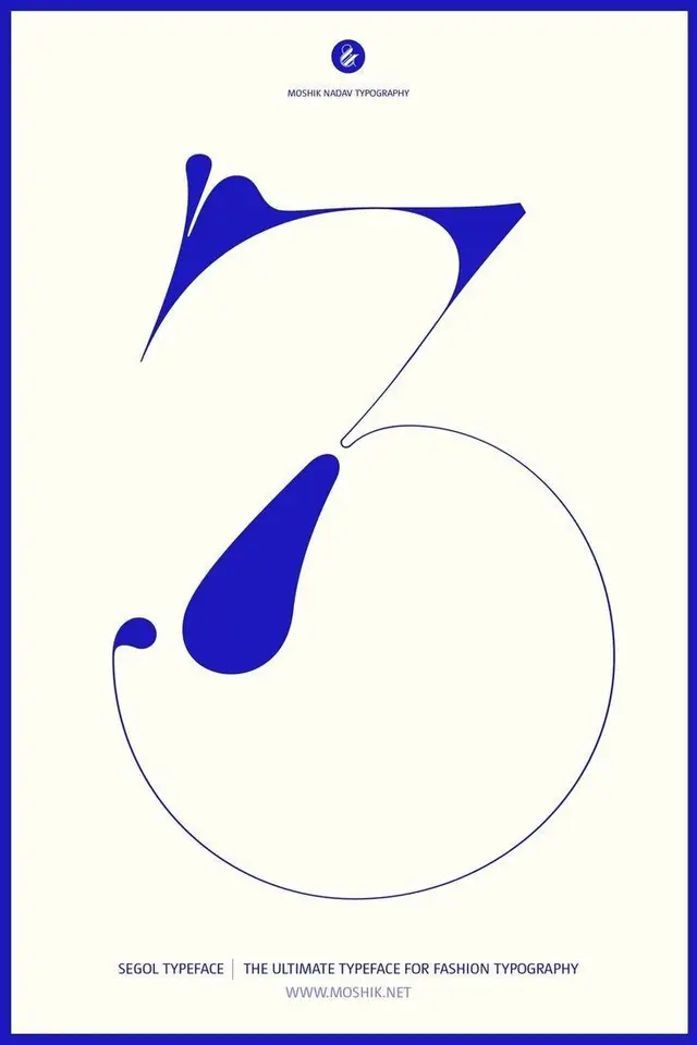Segol typeface specimen poster — Moshik Nadav Typography (cobalt blue on cream)