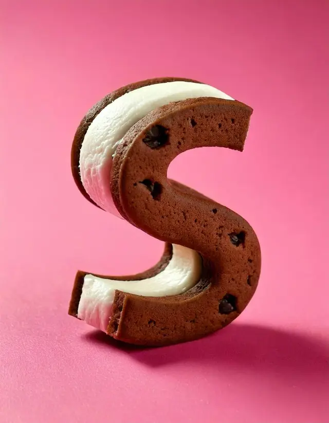 S-shaped chocolate chip ice cream sandwich