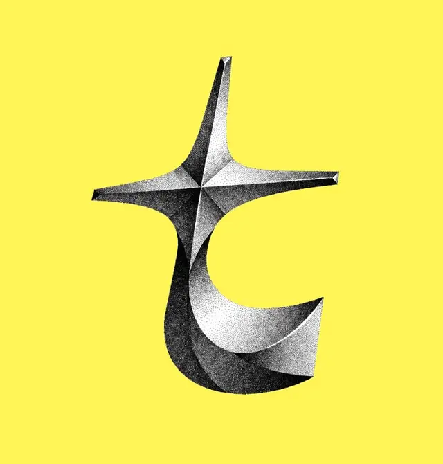Halftone Sculptural Glyph on Bright Yellow Background