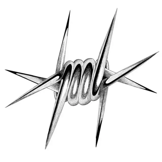 Barbed Wire Knot with Long Spikes — Black & White Graphite Illustration