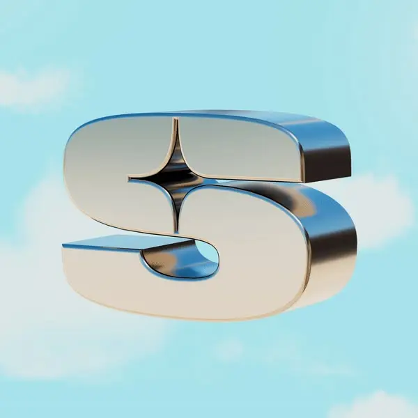 Chrome 3D Letter S with Star-Shaped Negative Space over Pastel Sky