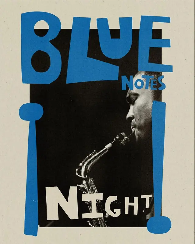 Blue Notes Night — Vintage Jazz Poster with Saxophone