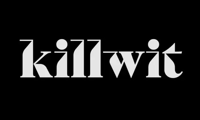 Killwit — high-contrast serif wordmark on black background