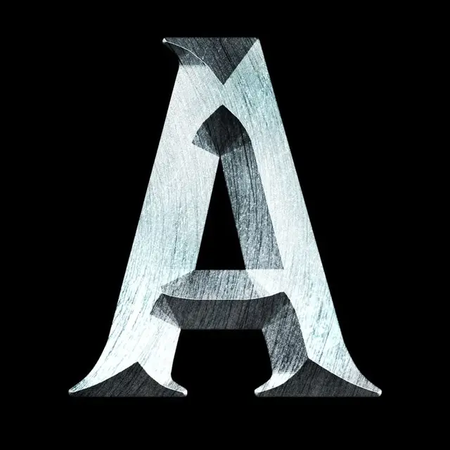 Beveled Brushed-Metal Serif "A" on Black Background