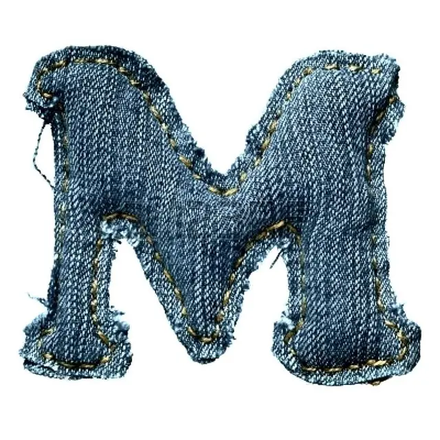 Denim Fabric Letter 'M' Appliqué Patch with Yellow Topstitch