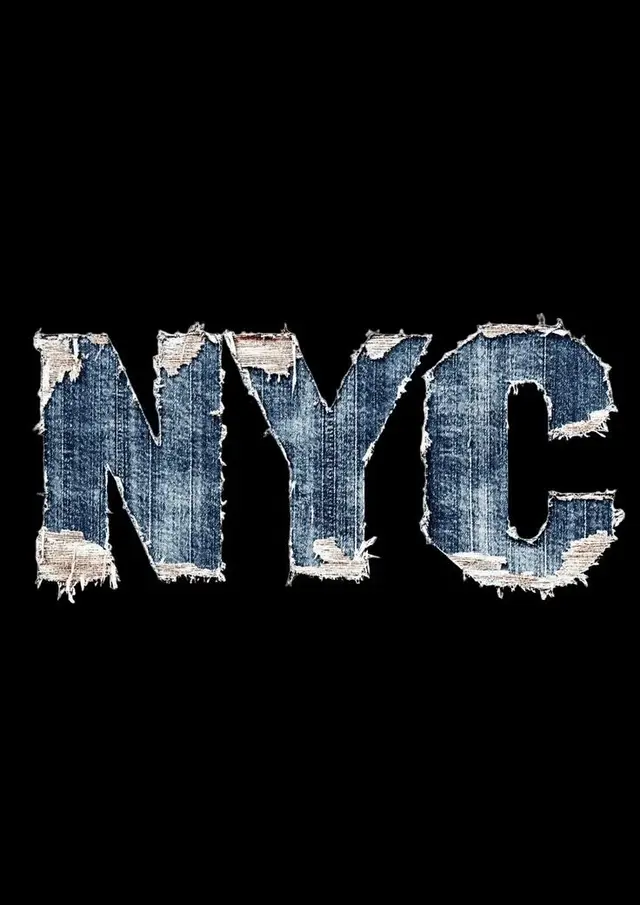 Distressed Denim 'NYC' Typography on Black