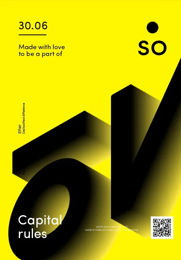 Bright yellow event poster with oversized 3D letters and headline "Capital rules"