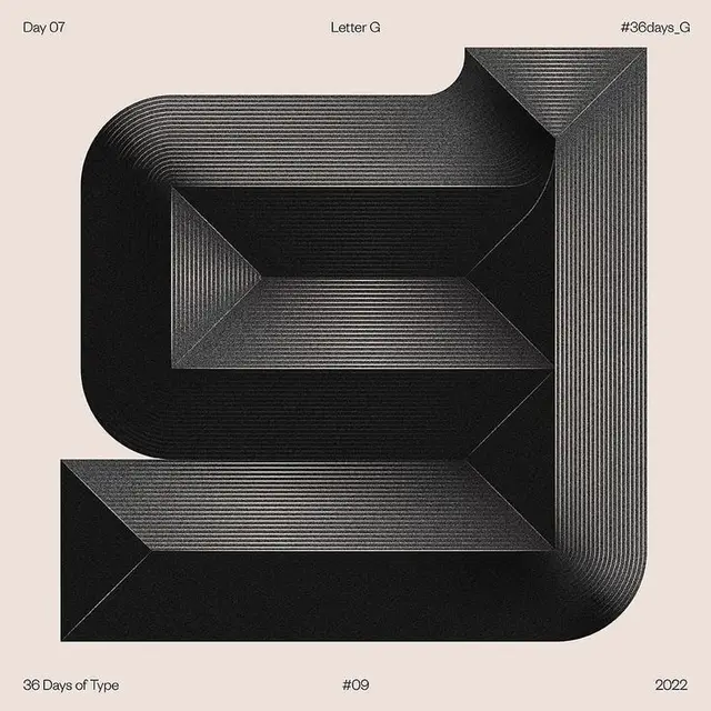 36 Days of Type — Letter G formed from ribbed folded ribbon on beige