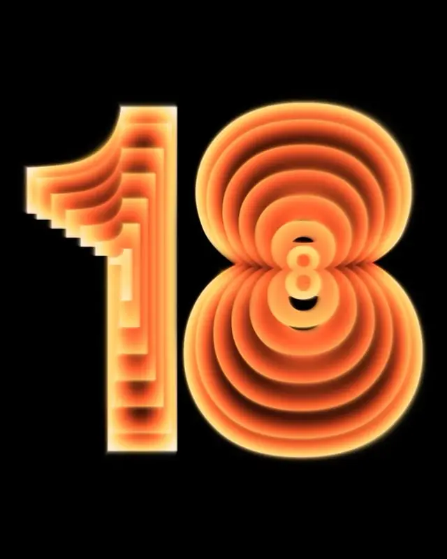 Glowing Layered "18" — Orange Concentric Typography