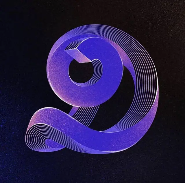 Stylized 3D Ribbon Numeral 9 — Violet Gradient Illustration