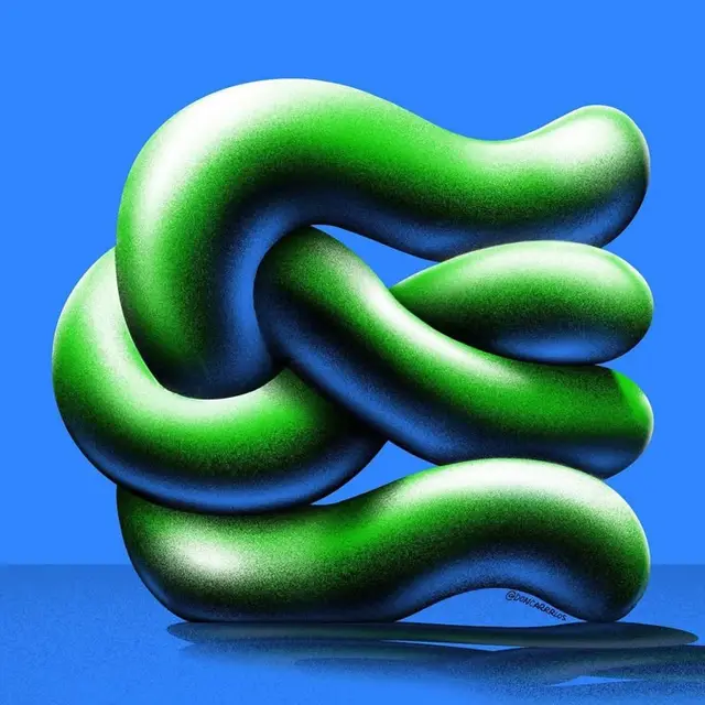 Emerald Tubular Knot — 3D Digital Illustration with Airbrushed Grain