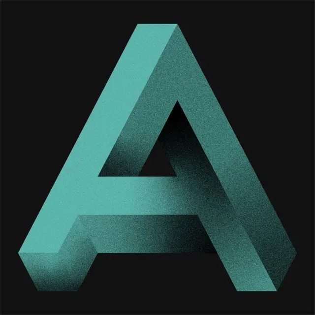 Textured 3D teal letter “A” with halftone shading