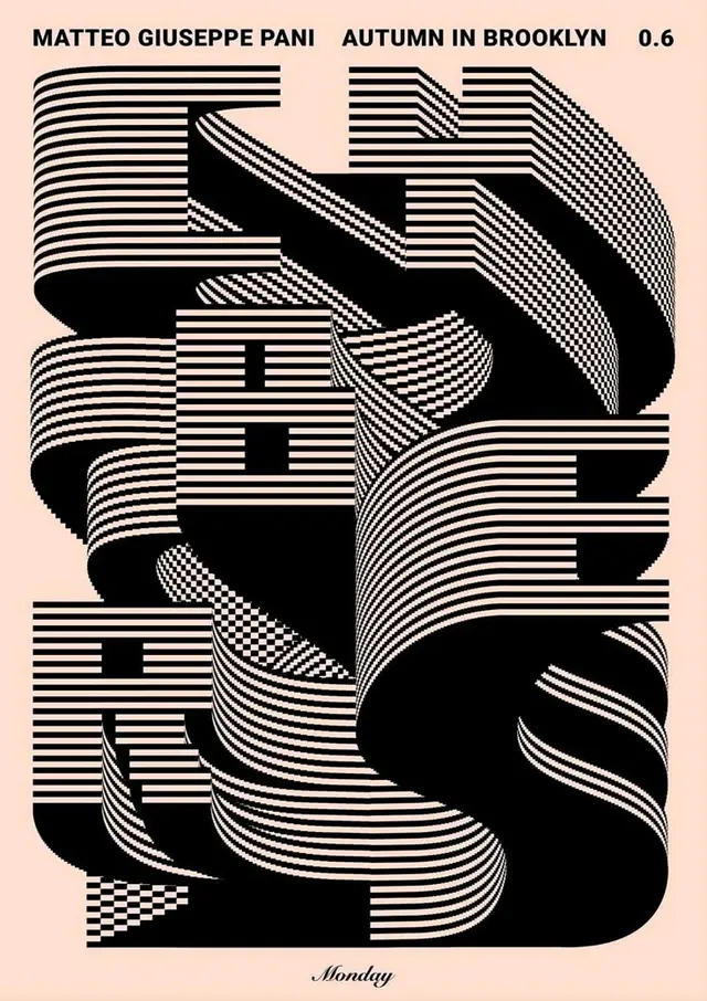 Striped Ribbon Op‑Art Poster — Matteo Giuseppe Pani, Autumn in Brooklyn