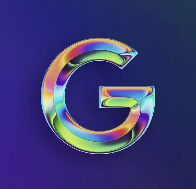 Iridescent 3D Capital "G" — Holographic Chrome Logo Mockup
