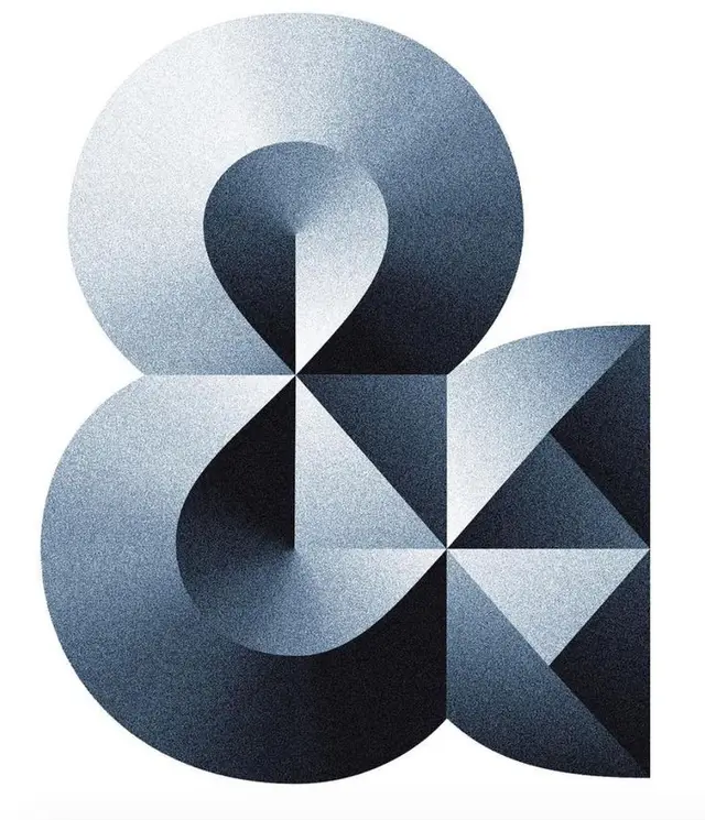 Geometric ampersand with stippled halftone gradient