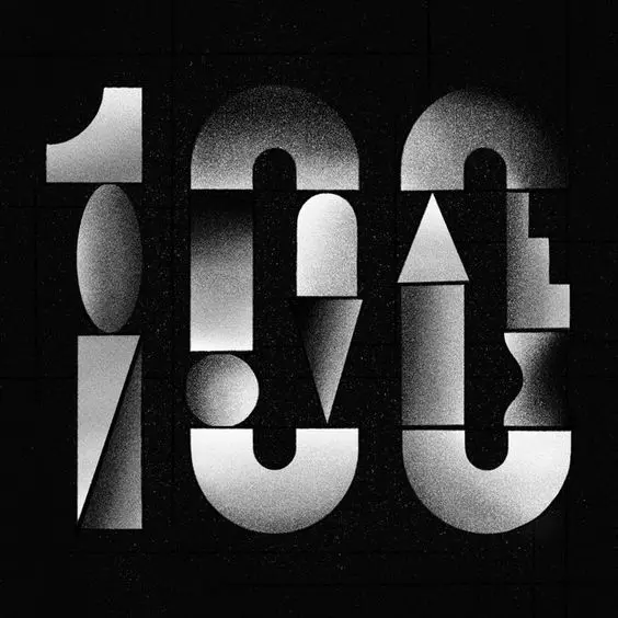 Modular geometric '100' — halftone typographic composition