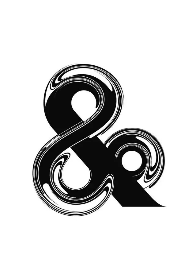 Black ampersand with glossy marbled highlights