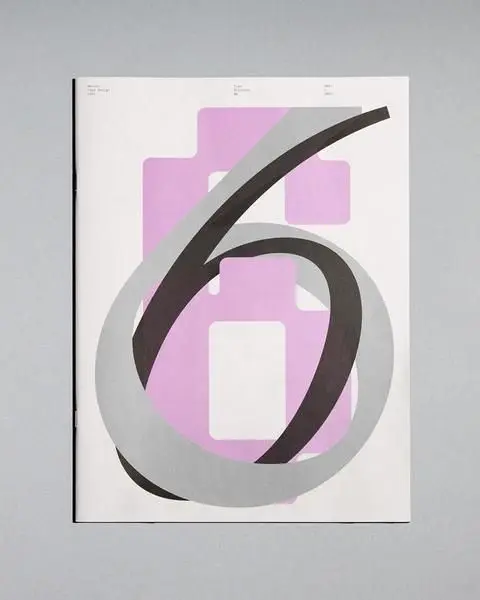 Layered Numerals Poster — Oversized '6' Over Pale Magenta Geometric Form