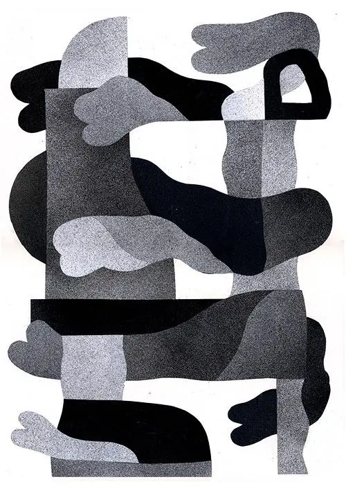 Black-and-White Halftone Collage of Biomorphic Shapes