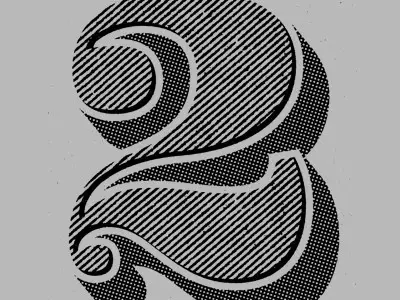 Vintage engraved decorative numeral "2" with hatching and halftone