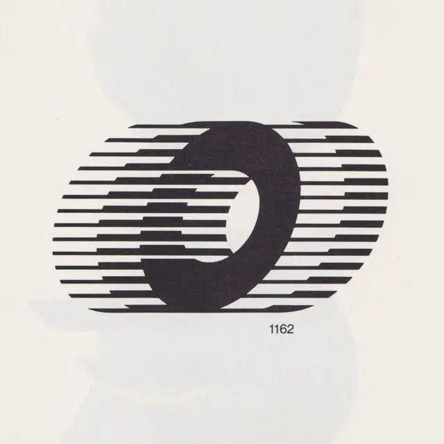 Striped oval optical motif with negative-space ring — catalog "1162"