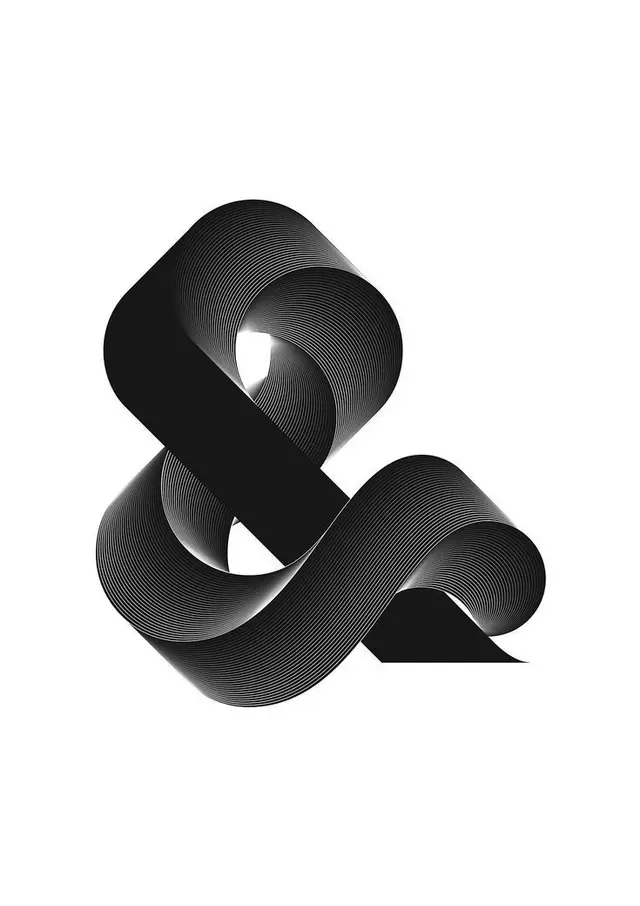 Monochrome ribbon ampersand — line-based 3D letterform
