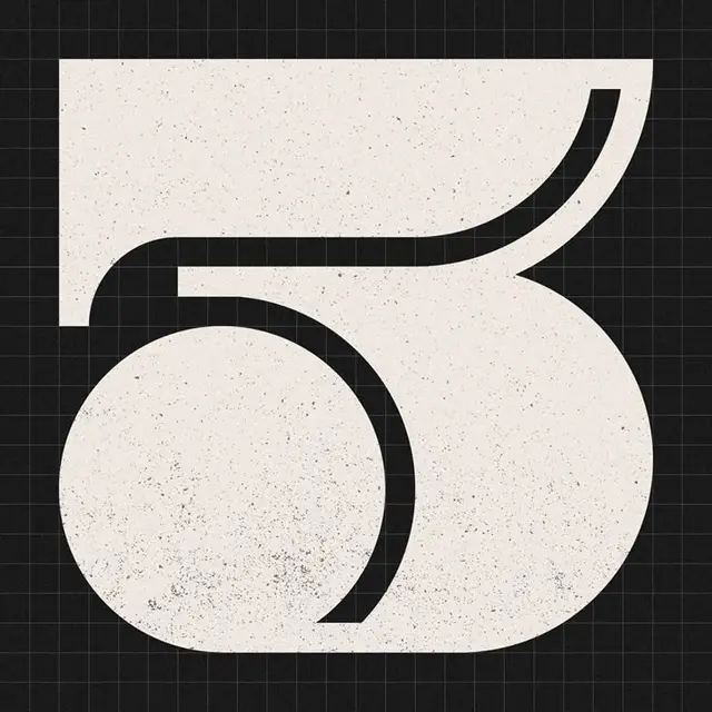 Textured geometric numeral '5' on black grid — minimalist poster