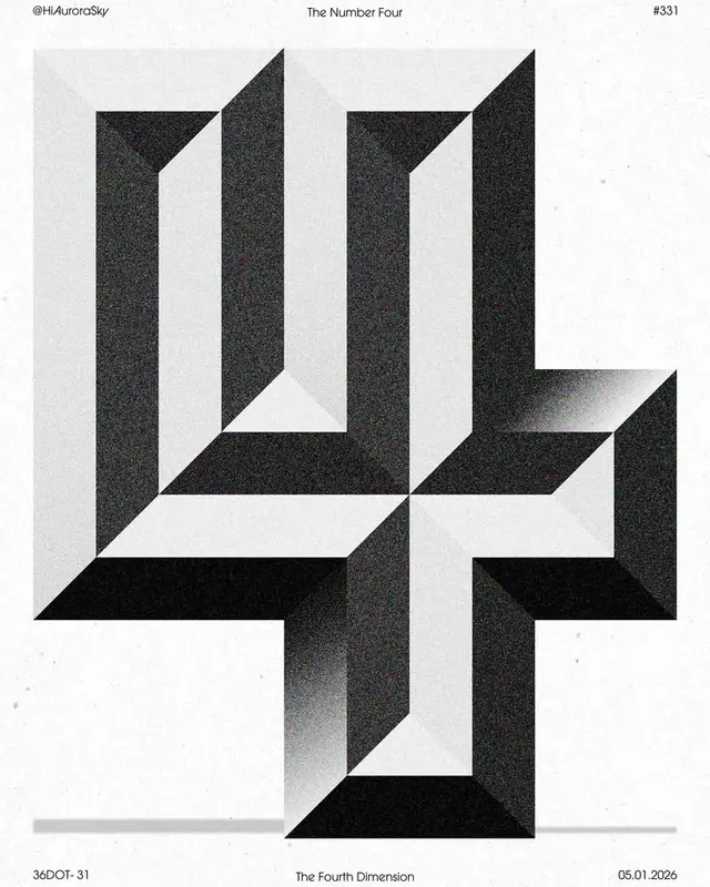 Isometric impossible '4' poster — The Fourth Dimension (series #331)