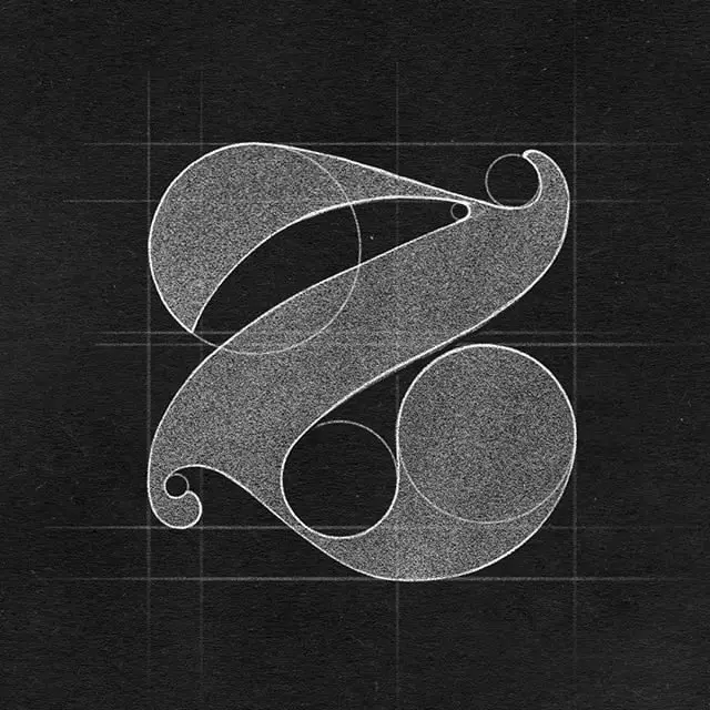Chalk-style Ornamental Ampersand with Geometric Construction