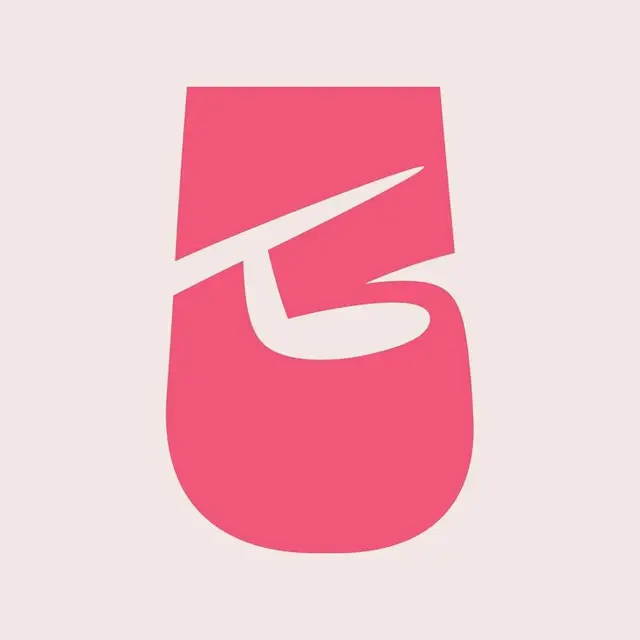 Bold pink negative-space numeral 5 — minimalist poster