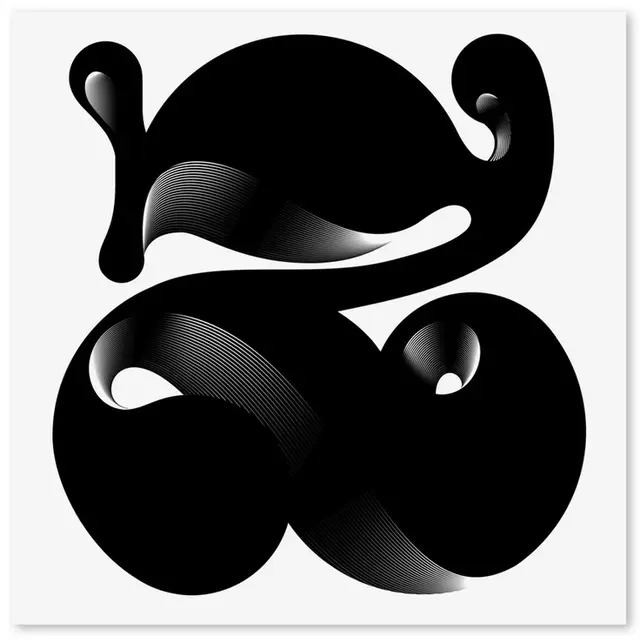 Monochrome Ribbon Typography Poster — Black Curvilinear Vector Forms