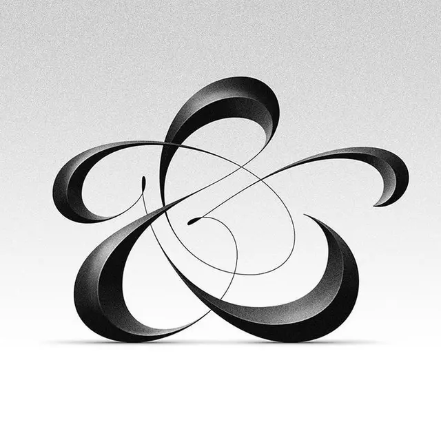 Ornamental black ribbon ampersand with textured gradient shading