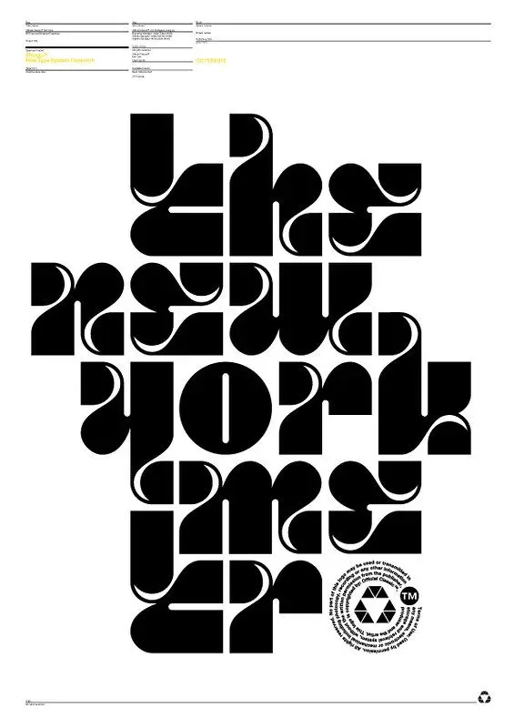 Black modular geometric typography poster with circular trademark/recycle mark